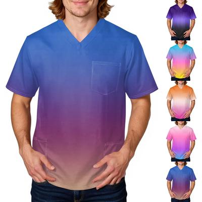 Men's Tie, Gradient Print Top | V,Neck With Pockets, Comfort Fit For ,Care & Daily Work