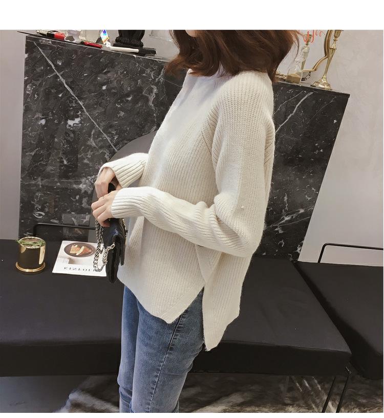 Women's Korean Style Long Sleeve Knit Sweater - Half High Collar, Loose, Thickened, Perfect for Autumn/Winter.
