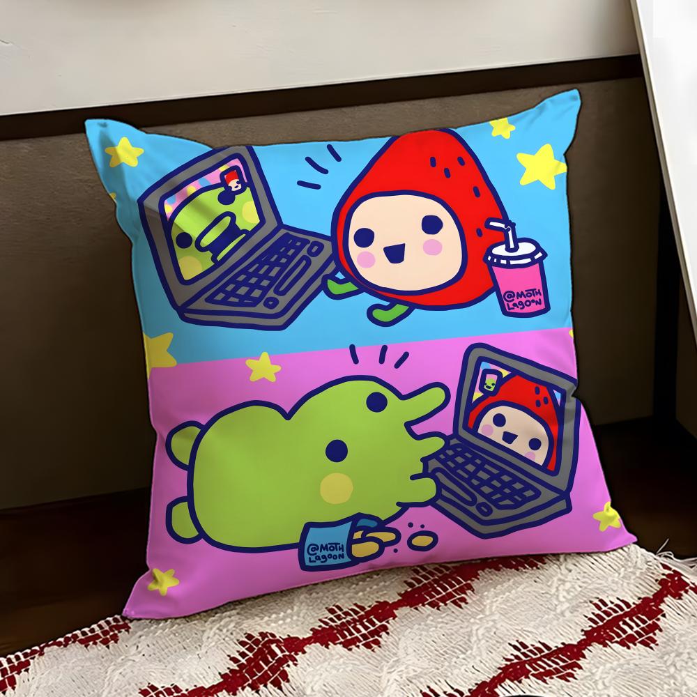 Cute TTamagotchi Cushion Cover Reversible Soft Durable Pillow Cover Home Car MultiScene Use for Daily Comfort