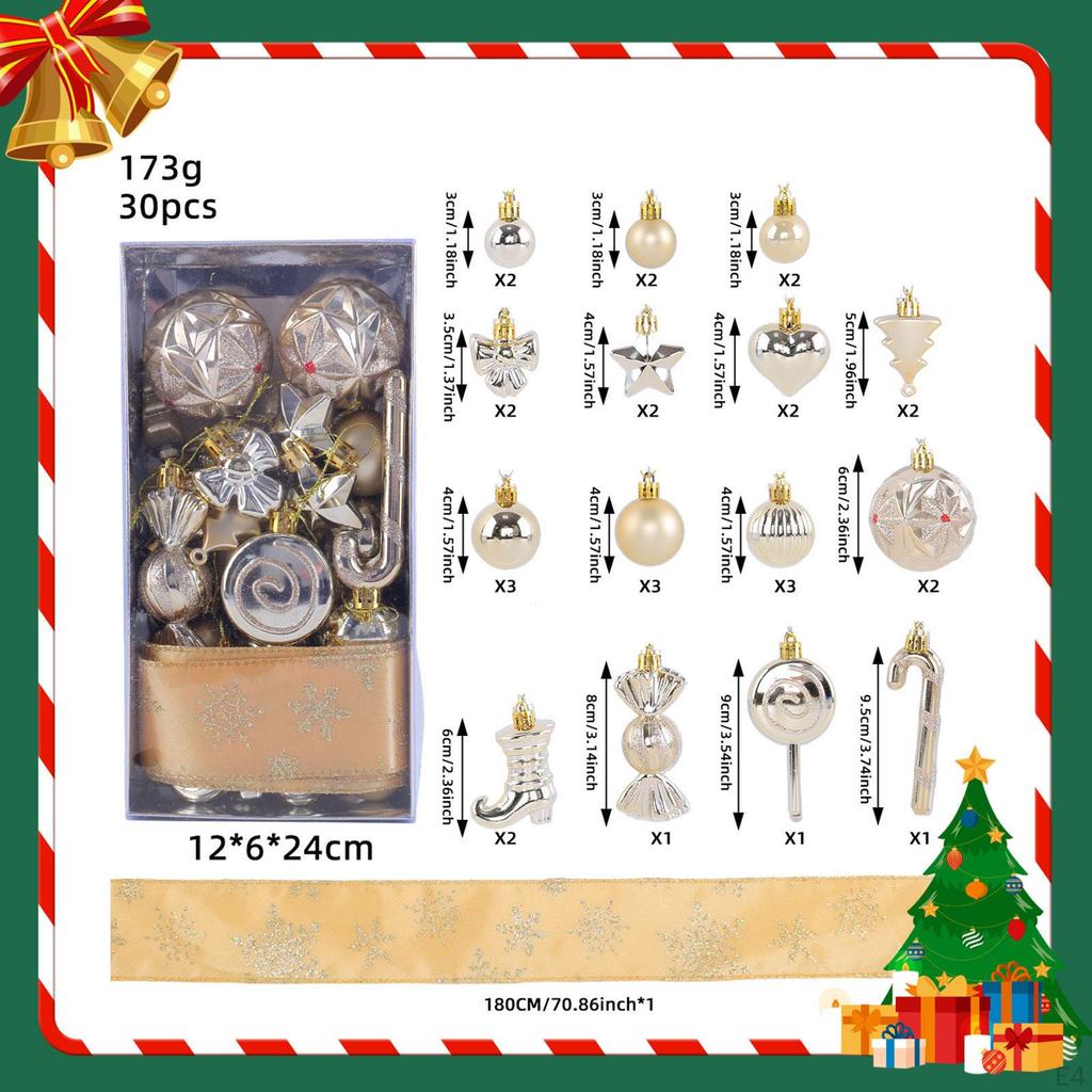 30 Pieces Christmas Ball Ornaments Set Baubles Party Favors Tree Shatterproof DIY Xmas Balls