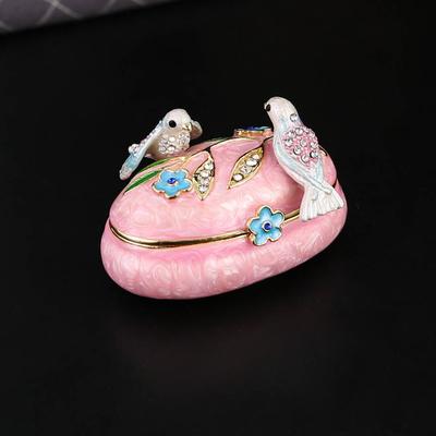 Double Magpie Pink Diamond Jewelry Box Oval Storage Box Light Luxury Ornament Ring Earrings Storage Box Flip