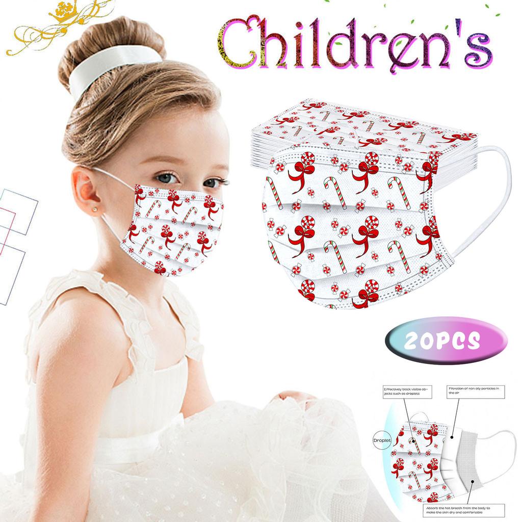 20PC Children'S Christmas Printed Mask Disposable Protective Face Mask