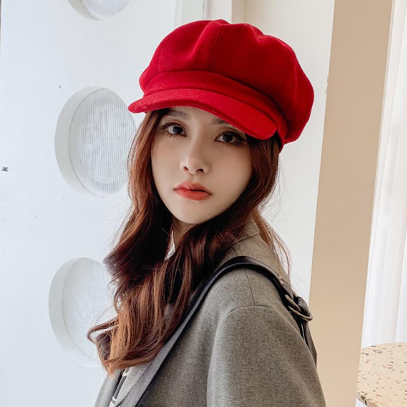 ins octagonal hat autumn and winter black beret versatile British retro newsboy hat trendy hat