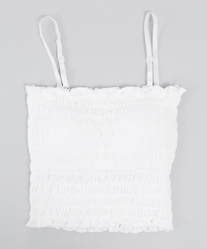 WEGO PHILLY Shirred Ruffle Size White Camisole, Underwear, Girly, Casual, Spring/Summer Clothes, Women's, F,