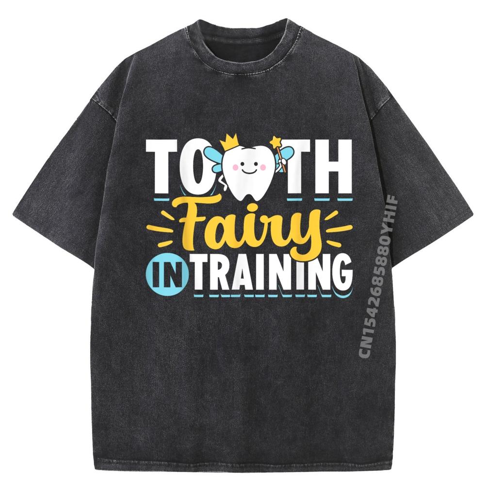 Slogan Tops Tees Retro Tshirts Mens Graphic Tshirts Tooth Fairy In Training Dentists Funny Washed Clothes