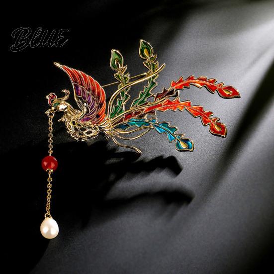 Phoenix Design Lapel Pin Brooch Retro Style with Faux Pearl