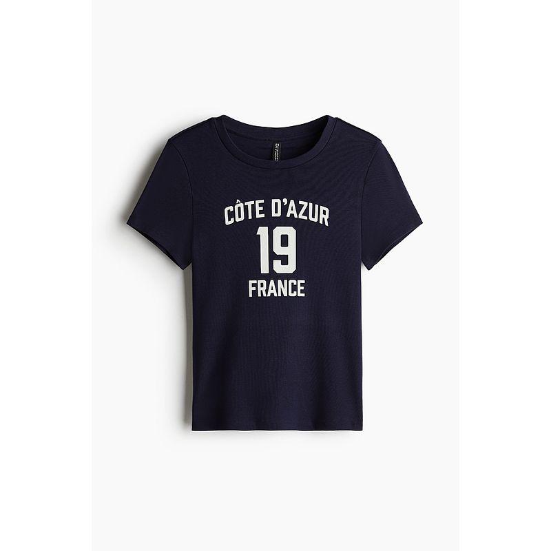 

Женская футболка HM 2025 Лето Новая Простая Со спущенным плечом Приталенная Модная Базовая С коротким рукавом Круглый вырез Топ 1240356 Navy/France 155/76(XXS)