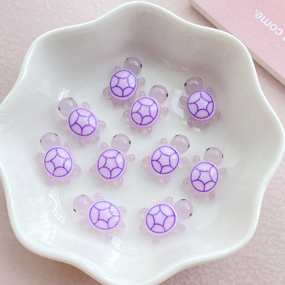 30Pcs Cute Mini Cartoon Night Light Hand-painted Turtle Nail Art Resin Designer Charms DIY Craft For Nail 3D Decorations Jewelry