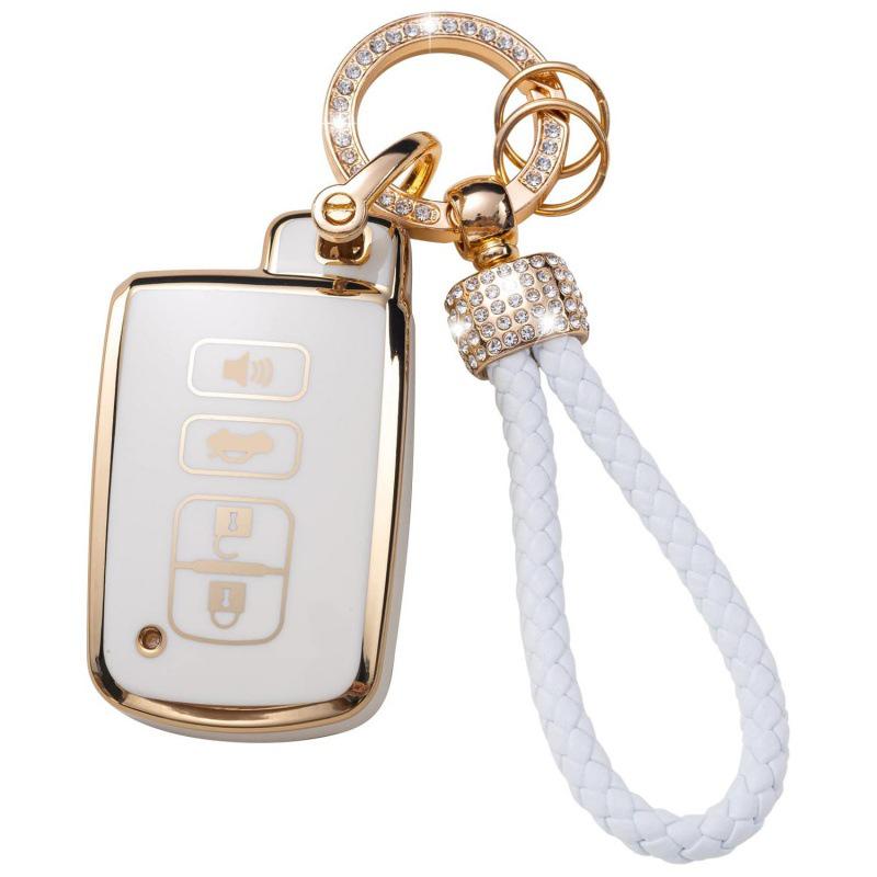Gold-Rimmed Car Key Set with Diamond Ring Pendant Key Chain