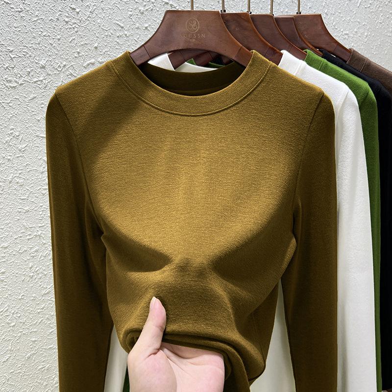 White Top Modal Cotton Crew Neck Bottoming Shirt Summer and Autumn New Long-sleeved T-shirt Imitation Cashmere