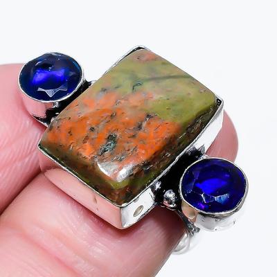 Natural Unakite, Topaz Gemstone 925 Sterling Silver Gift Ring Size 7.5 H1m01