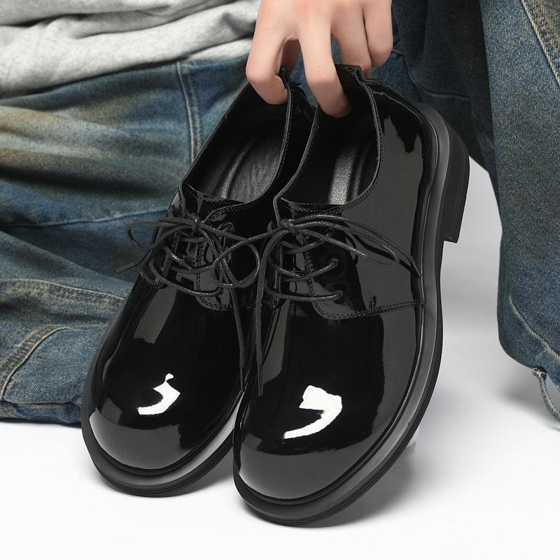 Business Elite Derby Shoes Patent Leather Glossy Casual Small Leather Shoes Men's Platform Trendy British Dress Business Commuter Shoes
