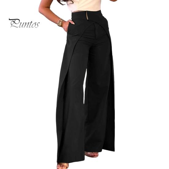 

Женские длинные брюки с перекрестным дизайном, повседневные брюки с высокой талией и карманами, однотонные прямые широкие офисные женские брюки M чёрный