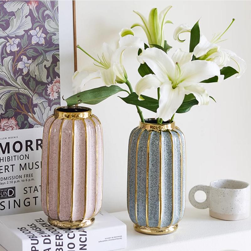 

Позолоченная матовая фарфоровая ваза, винтажная керамическая ваза для цветов, для комнаты, кабинета, прихожей, дома, свадебного декора