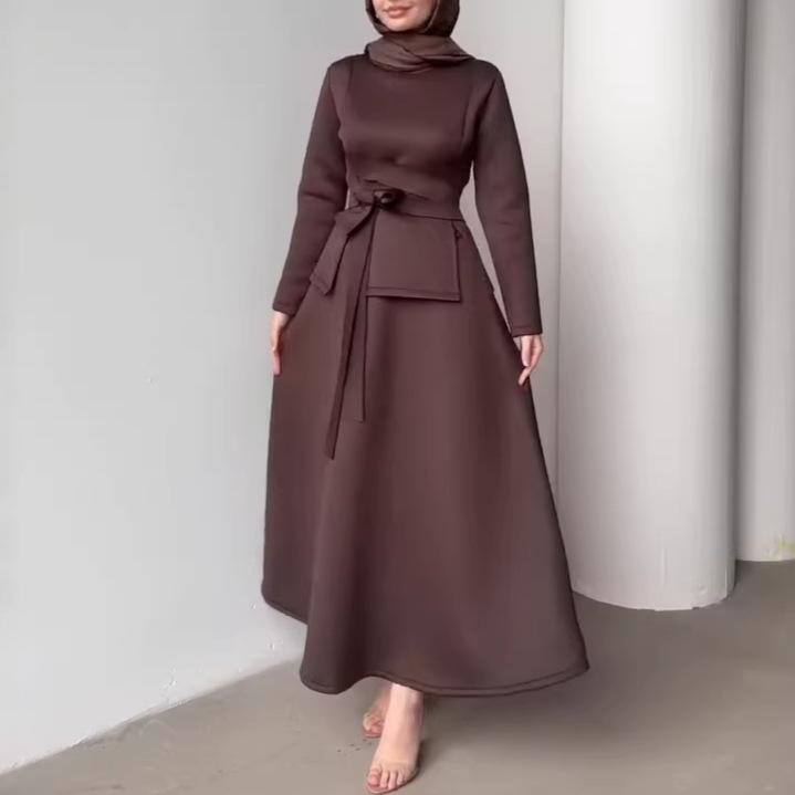 Cross-border Europe, America, Amazon autumn new women's clothing commuting fashion temperament lace-up base comfortable dress