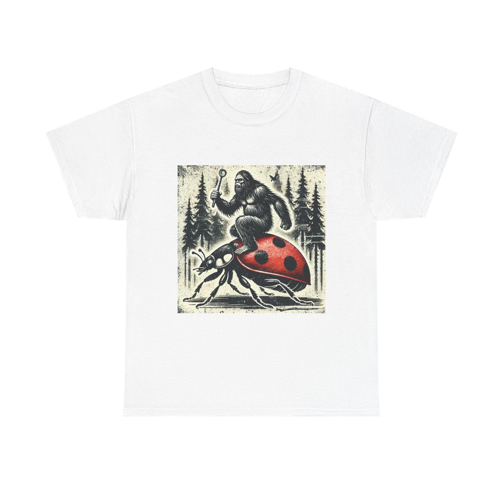 Retro Bigfoot Riding A Giant Ladybug T-Shirt Funny Sasquatch Tee Vintage Style 3XL