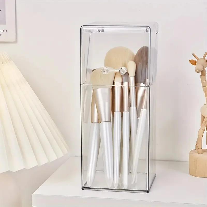 

Makeup Brushes Holder Square Clear Acrylic Cosmetic Brush Tools Organizer With Dustproof Lid Eyebrow Pencil Storage Holder Box