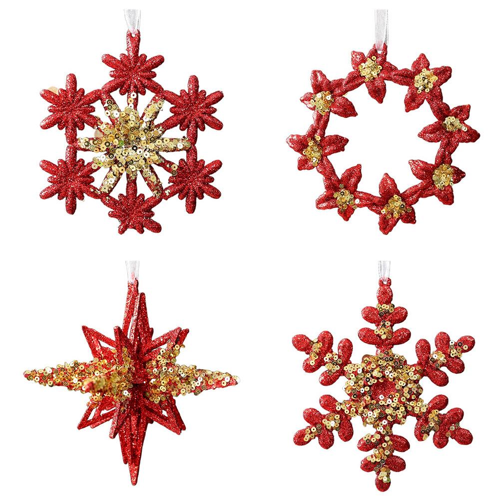 4pcs Christmas Snowflake Wreath Pendant Set Festive Christmas Ornaments Set Snowflakes Wreaths Stars Butterfly Snowflake Deer