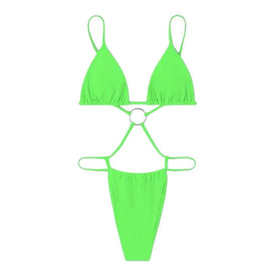 Thin Strap Bikini Sexy One-piece Bikini,Ultra-Thin Triangular Cup Hollow Back Design Tops with High-Cut Pleated Trunks, Adjustable Straps Quick-Drying M