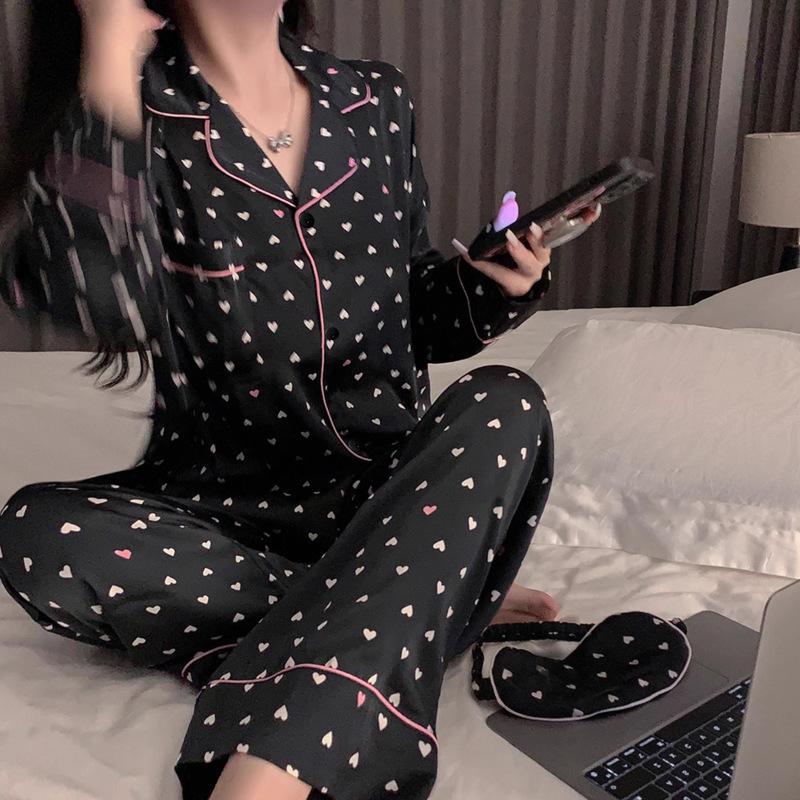 

Весенне-летняя новинка женская пижама из ледяного шелка для пожилых женщин, пижама для девочек-подростков, студентов, повседневная, домашняя одежда, комплект из двух предметов XXL чёрный