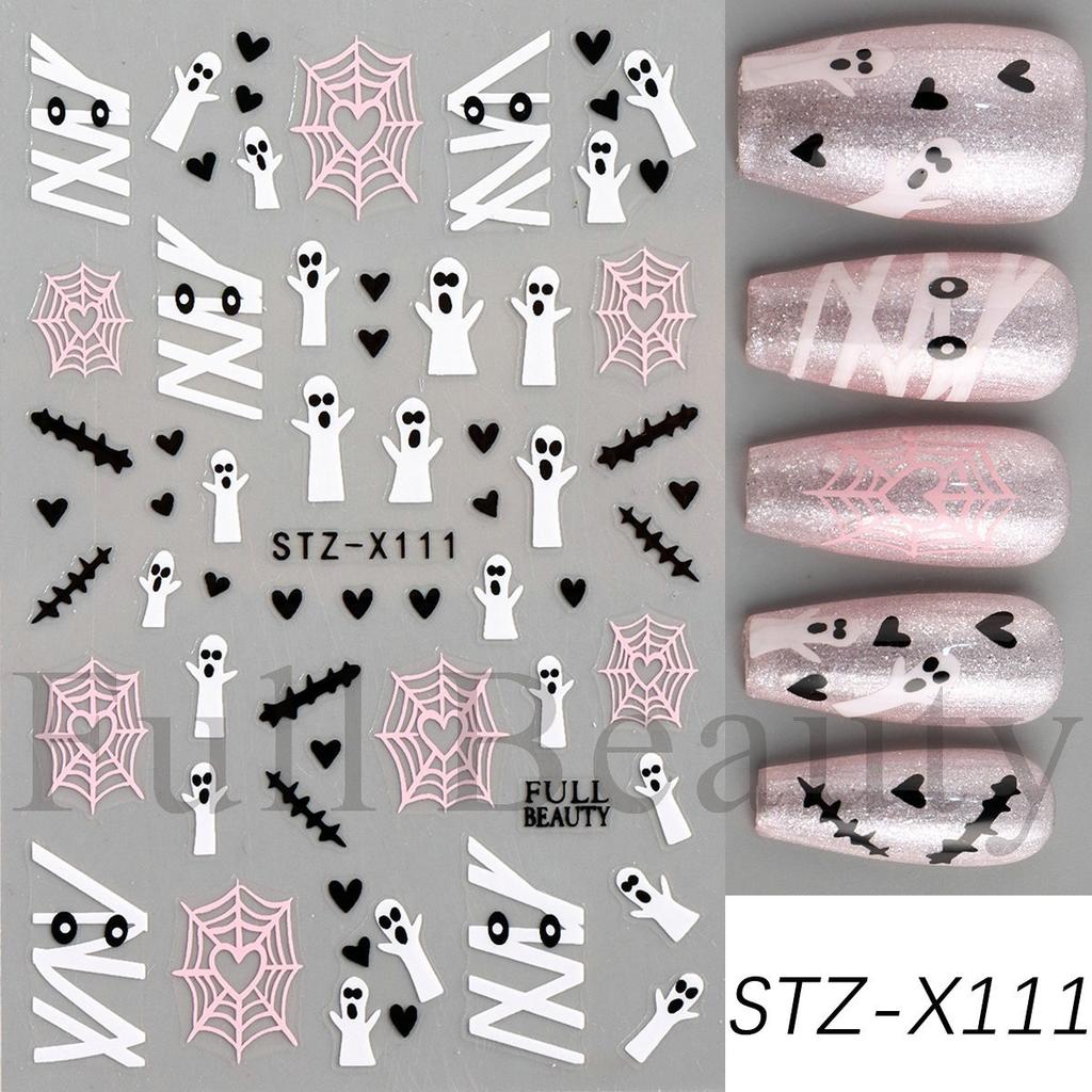 New nail art stickers Halloween pink love spider web mummy bandage love ghost nail stickers