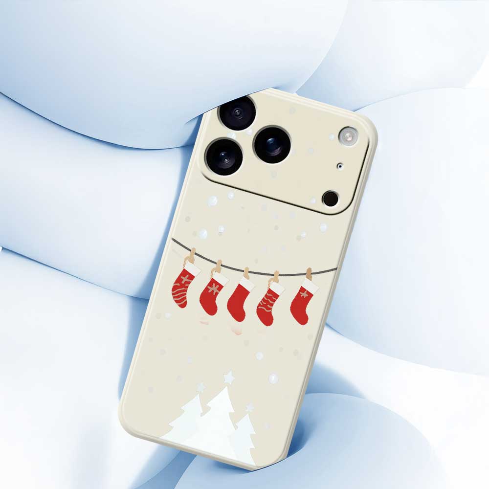 For iPhone 17 Pro Case Christmas Stockings Pattern Printing Straight Edge TPU Phone Back Cover