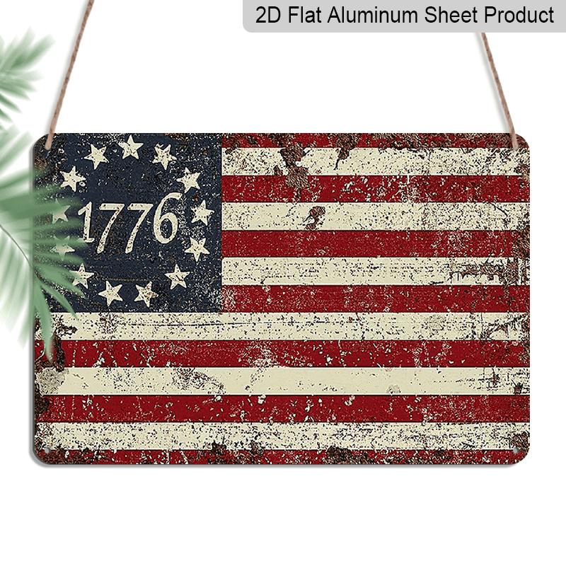 

2D Flat Americana Style Vintage 13-Star American Flag Metal Sign - Rustic Aluminium Wall Hanging Plaque for Independence Day, Patriotic Fourth of 20*30cm