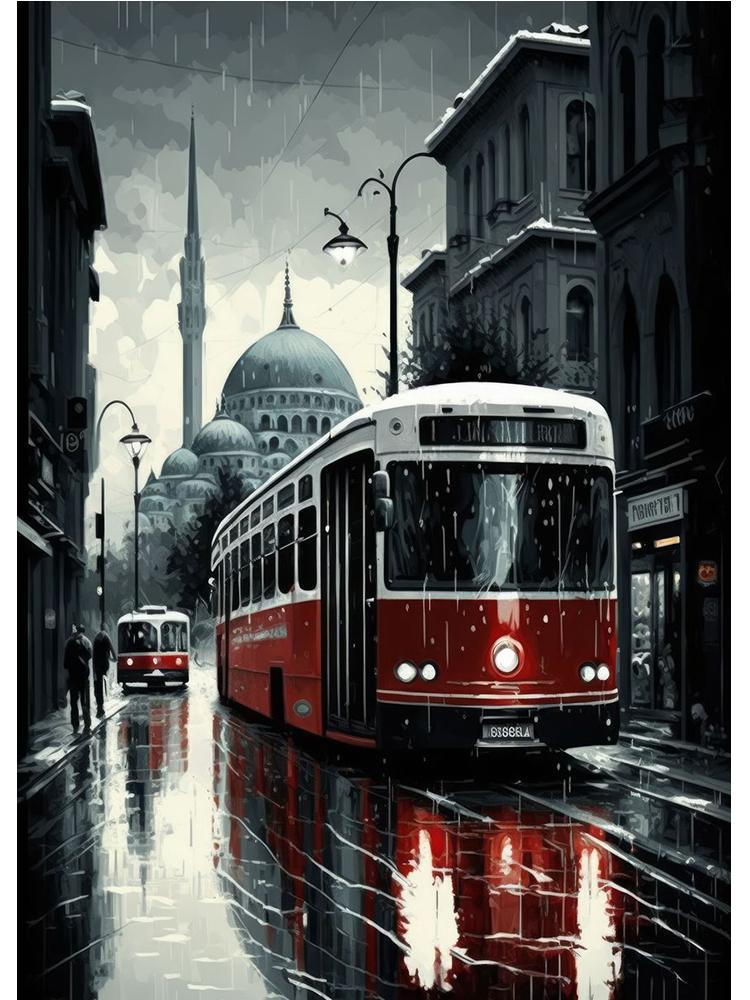 Abstraktes London Paris Bus Auto Eiffelturm Poster Leinwand Malerei Street Art Wand Bild für Wohnzimmer Dekoration