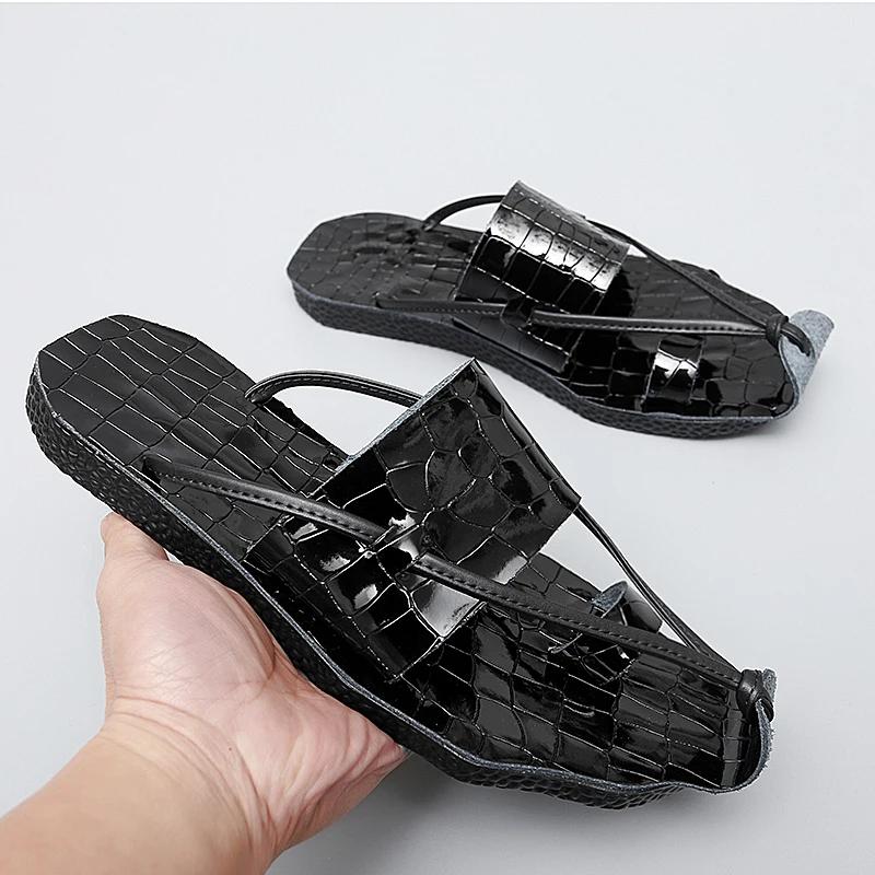 Summer Men Sandals Gladiators Crocodile Pattern Genuine Leather Casual Shoes Beach Sandals Outdoor Slippers Shoes for Men