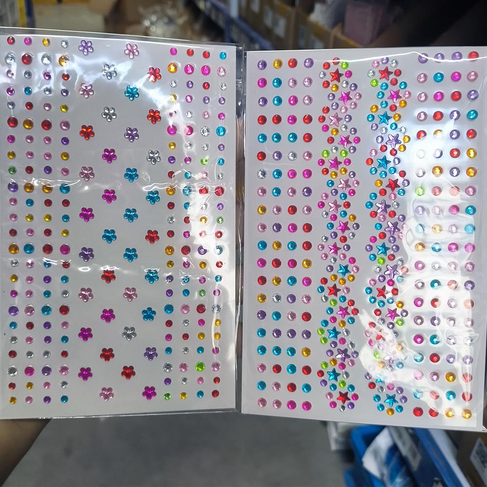 3D Colorful Star Flower Face Diamond Sticker Bling Rhinestone Self-Adhesive Fake Tattoo for Party Stage Makeup Gems Stickers