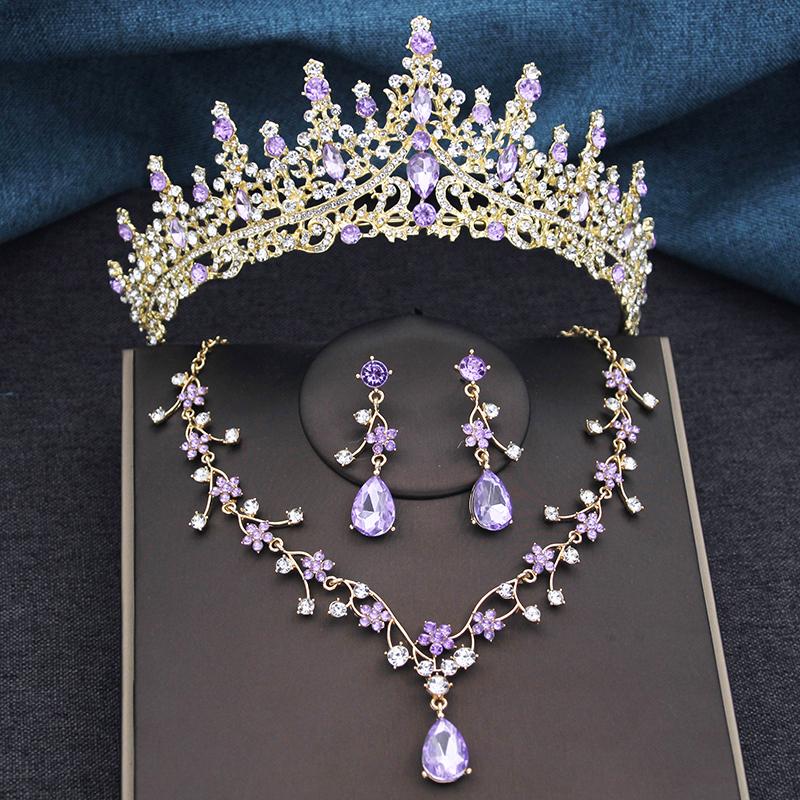 3Pcs Sets Princess Crown Bridal Jewelry Sets for Women Tiaras and Choker Necklace Earrings Wedding Dress Bride Jewelry Set