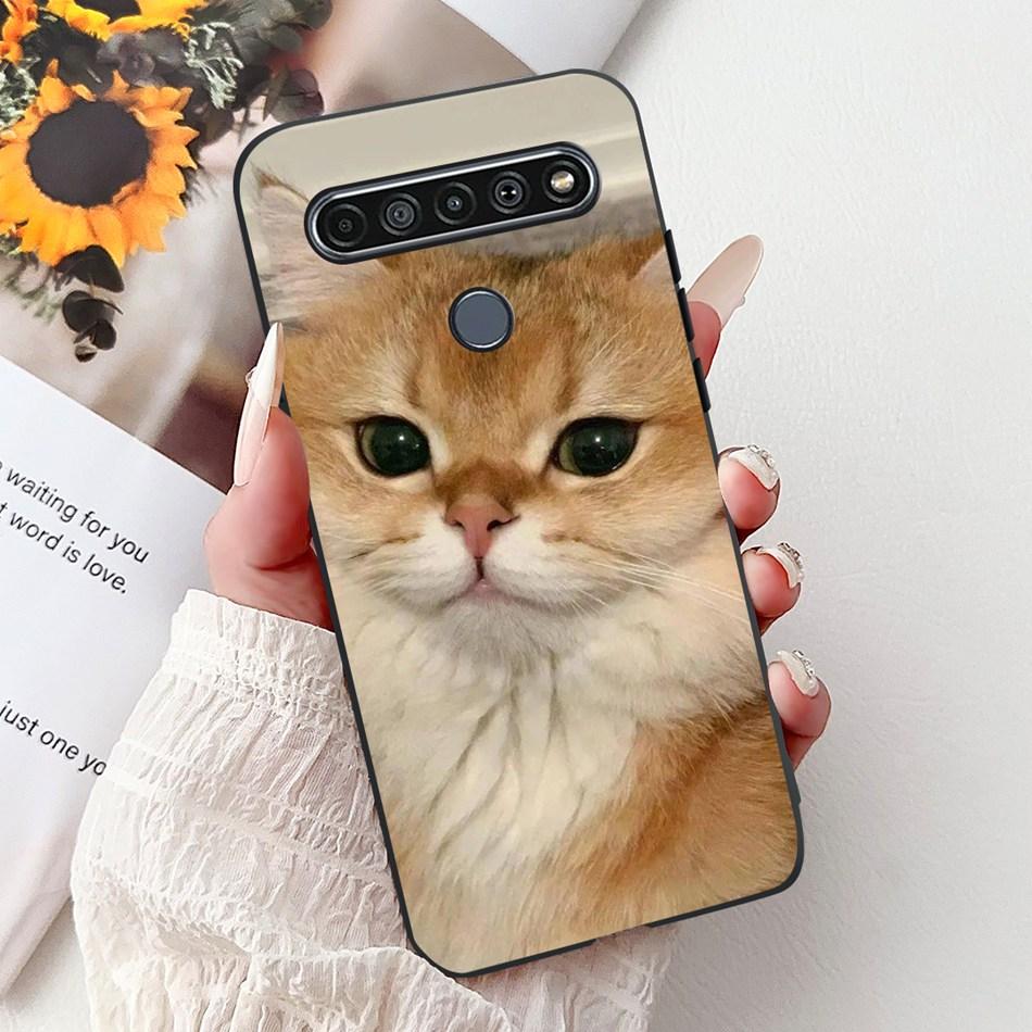 For LG K41S K51S 2020 Elegant Floral Cat Printed Phone Case For LG K41S K51S LM-K410 LM-K510 Black Silicone Soft Cases
