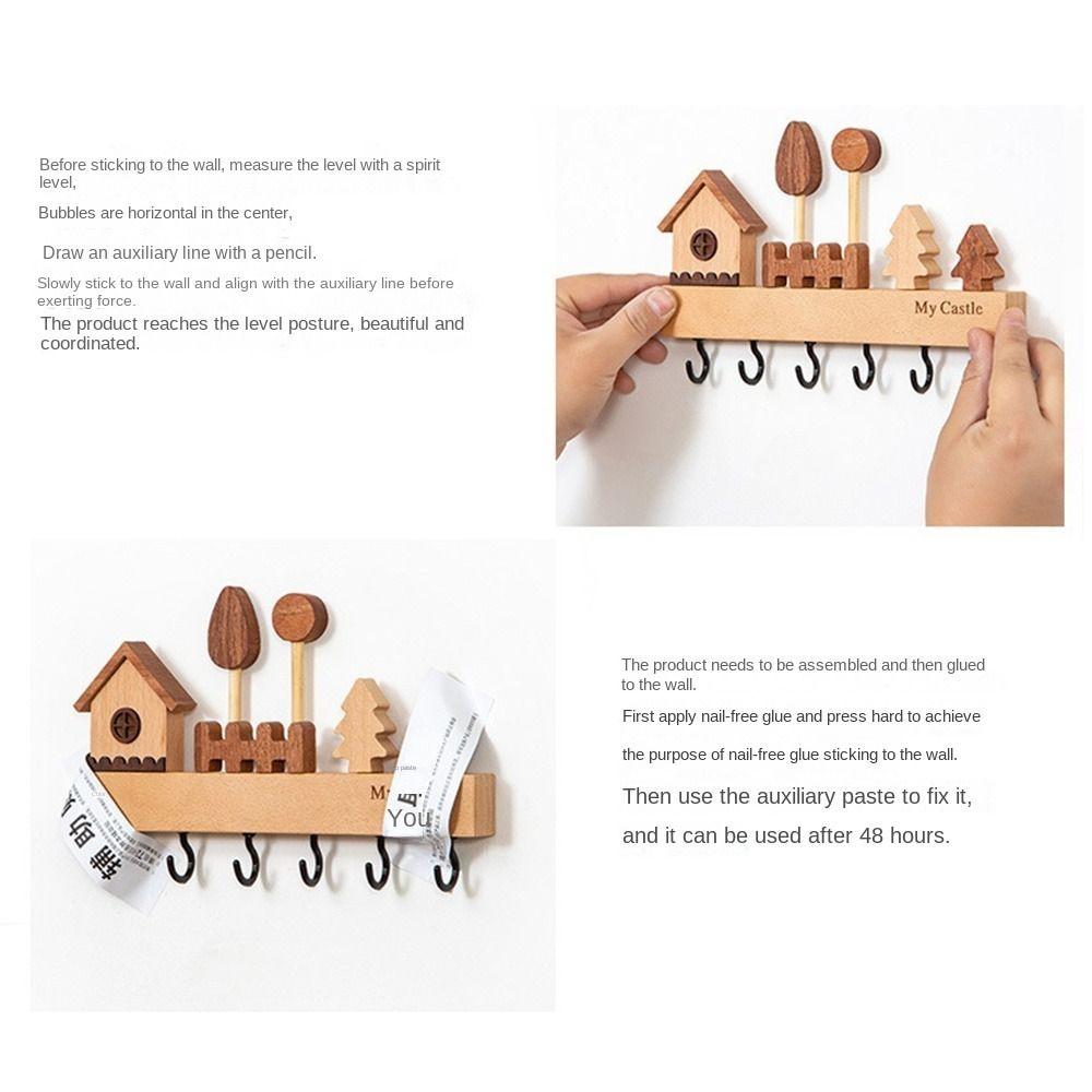 Wooden Decorative Hook 6 Hooks Sundries Storage Hook Row Hook Key Hook Rack Entryway
