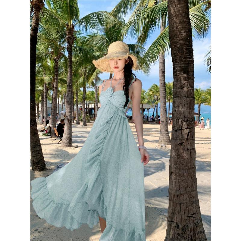 Γυναικεία Καλοκαιρινά Vintage Μονόχρωμα Ακανόνιστα Φορέματα Διακοπών με Ιδιότροπο Χαλινό