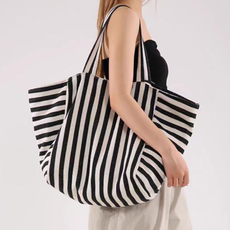Korean Version Large Capacity Tote Bag New Fashion Striped Tote Bag Shoulder Bag