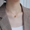 Retro Diamond Lattice Beaded Necklace for Women - Trendy Korean Style 18K Gold-Plated Clavicle Chain with Simple Pendant