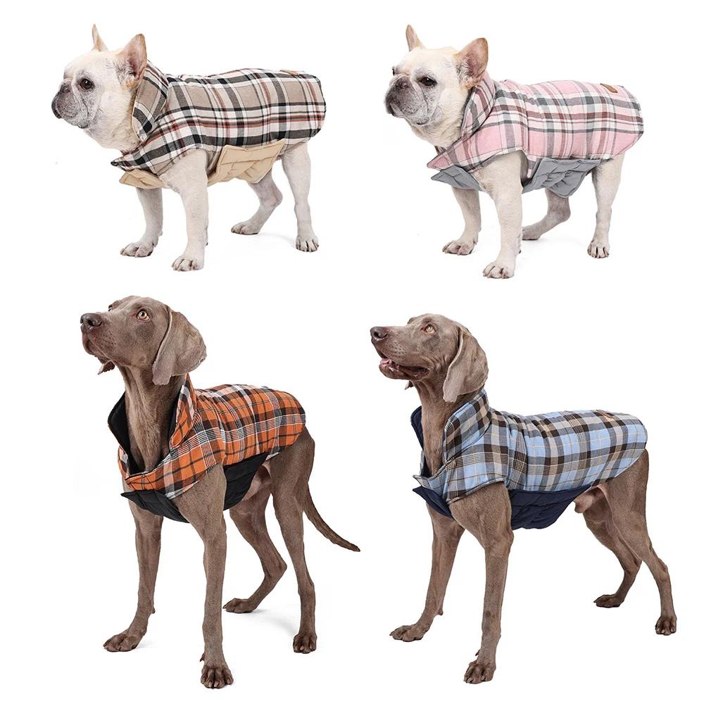 Hunde Wärmer Kleidung Wasserdichte Hundejacke Klassisches Karomuster Weich Gepolstert Warmer Haustiermantel Für Mittelgroße Große Hunde Französische Bulldogge Mantel