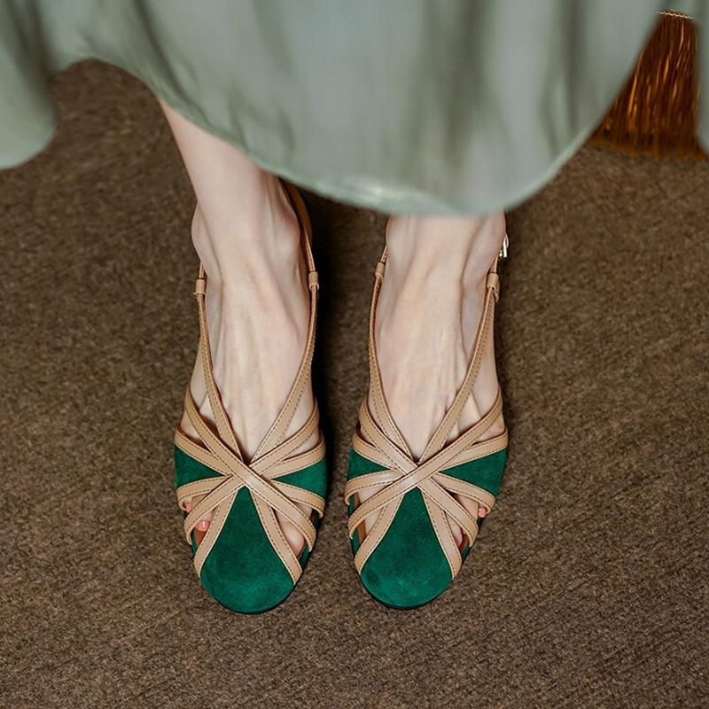 Fashion NEW Summer Women Sandals Round Toe Chunky Heel Shoes Sheep Suede Leather Shoes for Women Narrow Band Cover Toe Gladiator Shoes