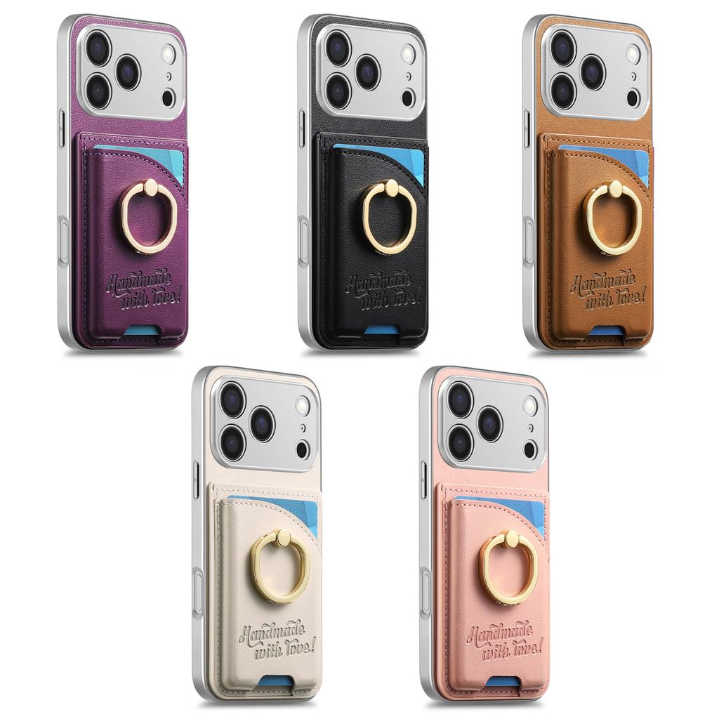 Luxury Ring Holder Cards Solt Leather Case for iPhone 18 Pro Max 17 16 15 14 13 Plus Shockproof Camera Protection Stand Cover