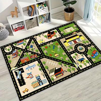 Child Urban City Road Traffic Learning Interactive Game Playroom Rug for Bedroom Living Room Sofa Home Doormat Decor,Non-slip