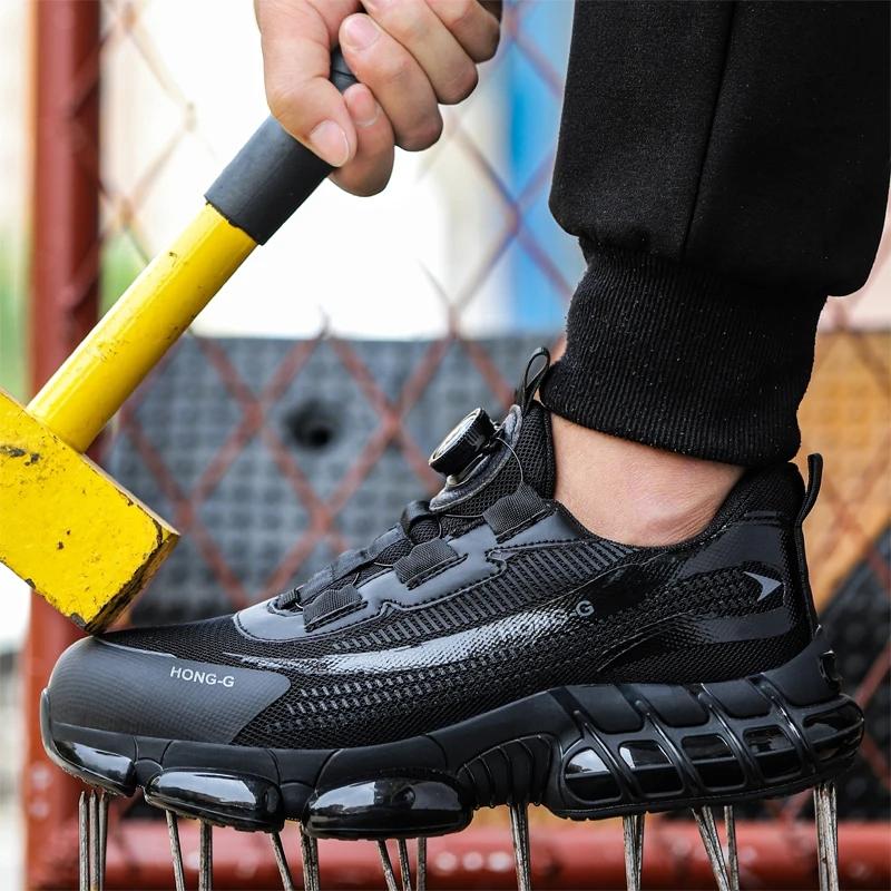 Air cushion Protective Shoes Men Rotating button Fashion Safety shoes Puncture-Proof Indestructible Work Boots Steel toe shoes
