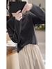 Women's Fleece Brushed Long-Sleeve Base Layer Shirt, Autumn/Winter Korean Style, Loose Half-High Collar Top