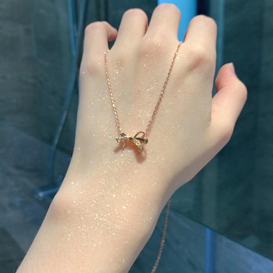 

Women s S925 Sterling Silver Bow Necklace with Zirconia Clavicle Chain – Simple, Stylish Design
