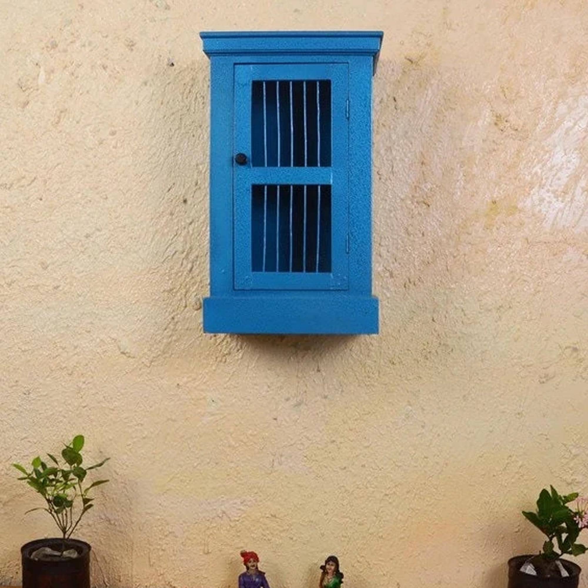 

Handmade Blue Wooden Wall Cabinet: Decorative Hanging Cupboard 16” X 8” X 24” (l x w x h) разноцветный