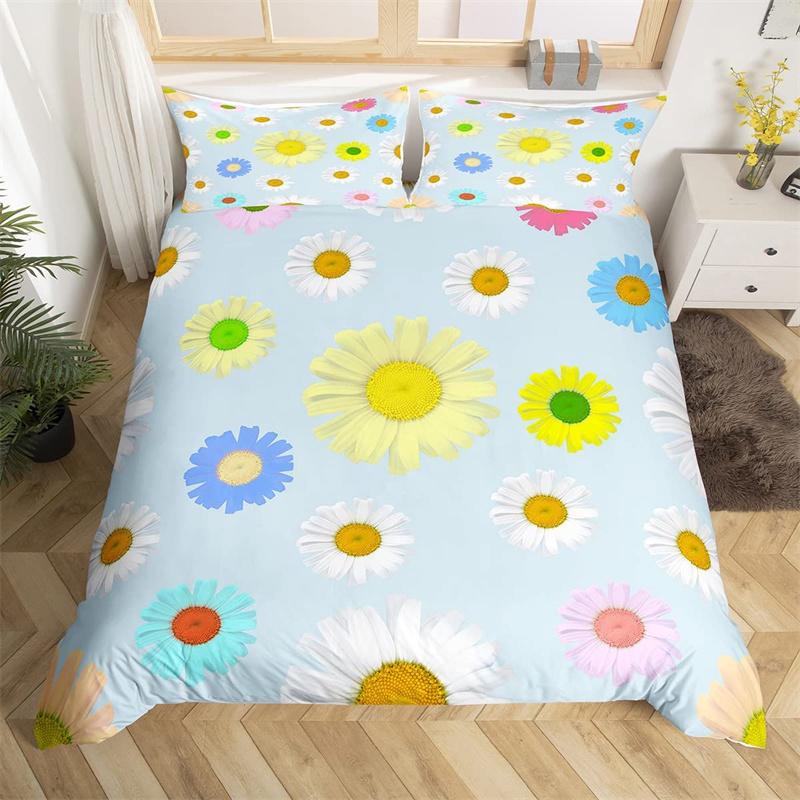 Daisy Duvet Cover Botanical Floral Bedding Set Microfiber Natural Blossom Flower Pattern Comforter Cover King For Boys Girl Room