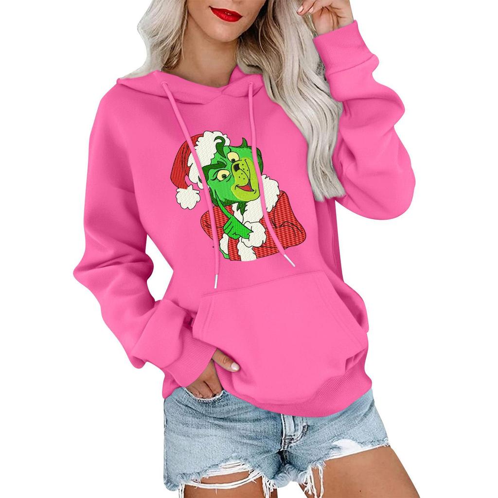 Women's Casual Comfortable Neck Hooded Long Sleeve Christmas Print Warm Sweatshirt