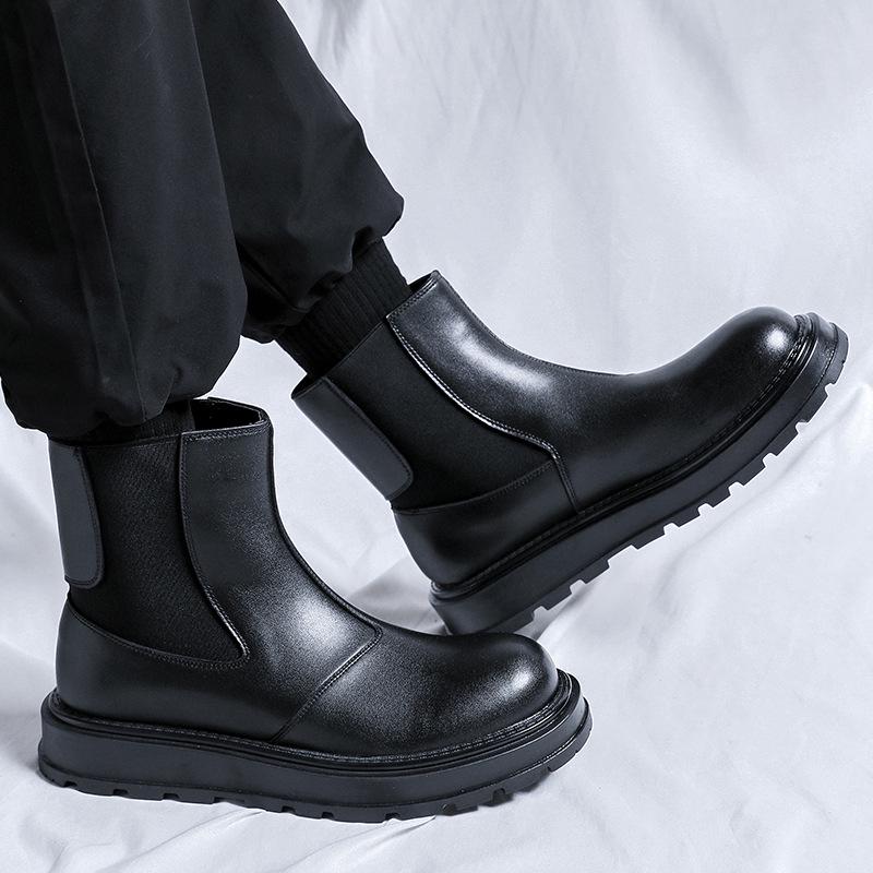 

2024 Men s Round Toe Slip-On Chelsea Boots - British Style, Short Shaft Stovepipe Design, Trendy Model 22725-J 42