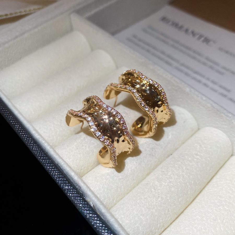 French Court Style Silver Needle Zircon Rectangular Earrings Exquisite Light Luxury High-end Stud Earrings Exaggerated Earrings Women