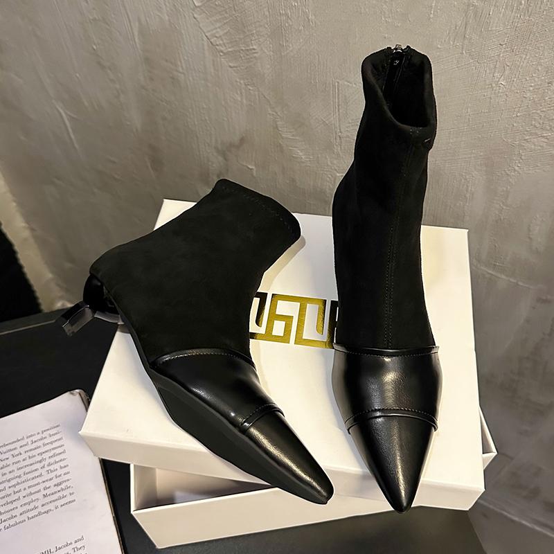 

Зимние женские замшевые ботильоны с острым носком, туфли на шпильках, абсолютно новые сексуальные модные ботинки челси, туфли-лодочки на молнии, Botas Mujer 40