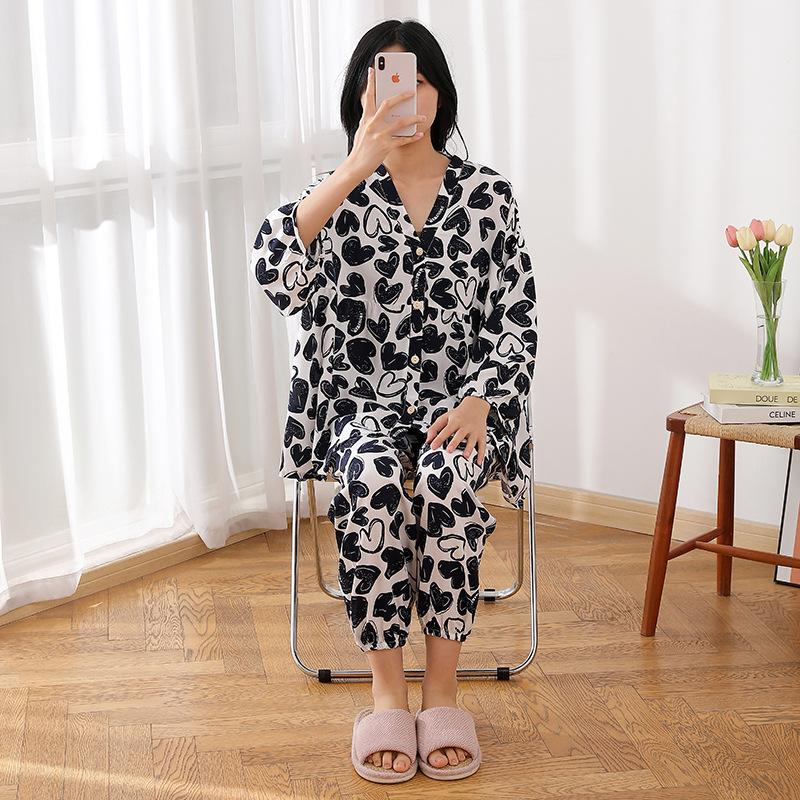 Cotton and silk pajamas women's spring and autumn short-sleeved trousers set summer thin Internet celebrity large size high-end loungewear